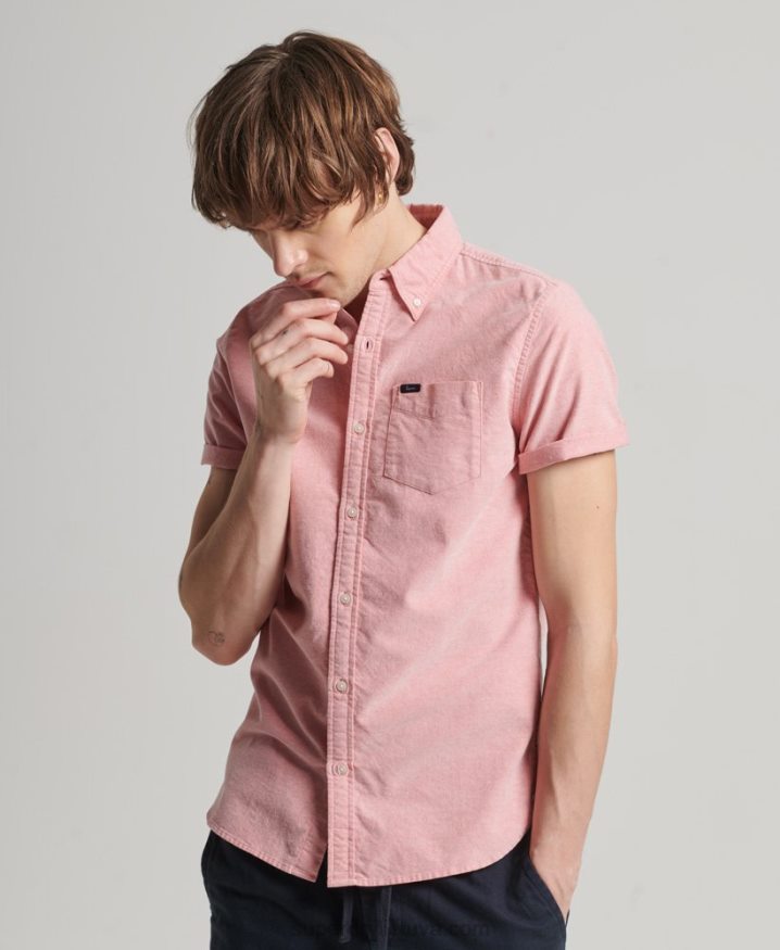 Superdry Oxford Short Sleeve Shirt Red Men