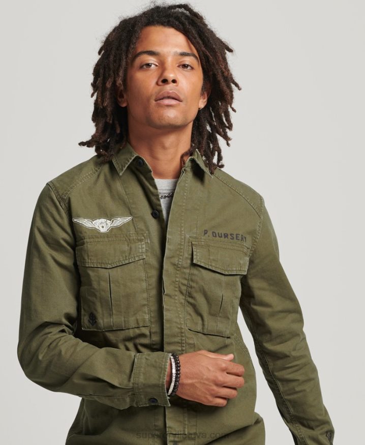 Superdry Patched Military Shirt Khaki Men