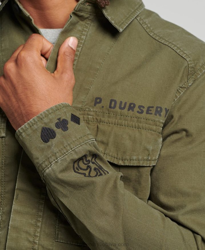 Superdry Patched Military Shirt Khaki Men