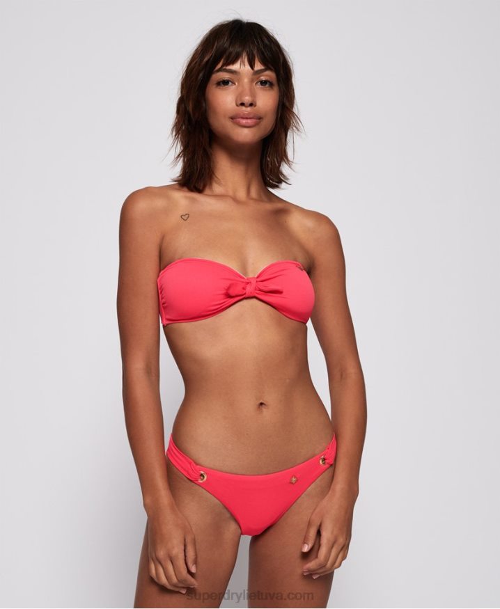 Superdry Picot Textured Bandeai Bikini Top Pink Women