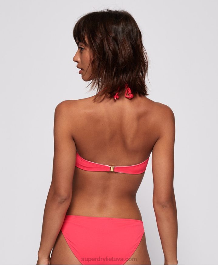 Superdry Picot Textured Bandeai Bikini Top Pink Women