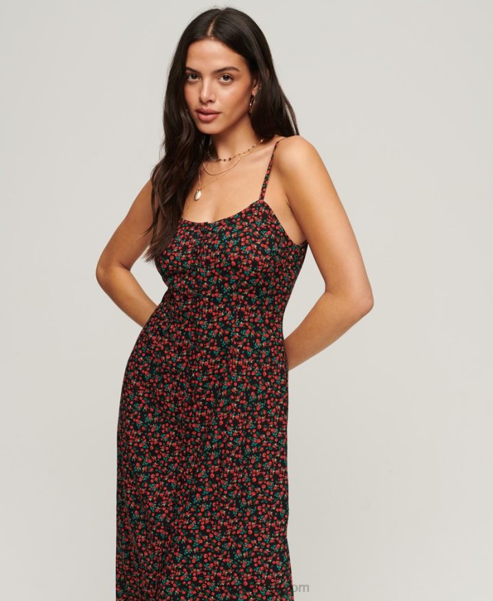 Superdry Print Button Cami Midi Dress Black Women