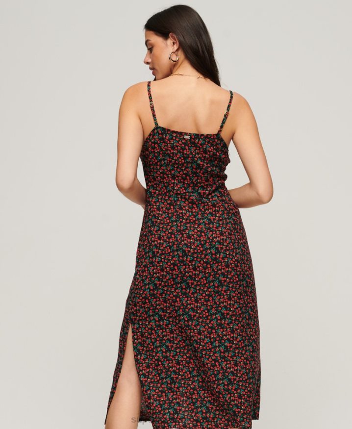 Superdry Print Button Cami Midi Dress Black Women