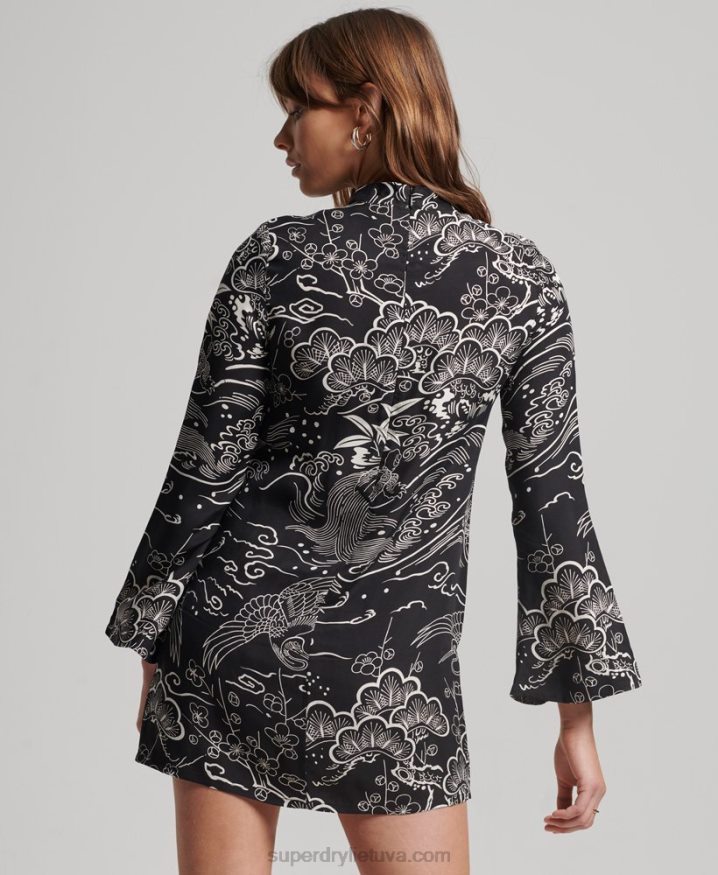 Superdry Printed Long Sleeve Mini Dress Black Women