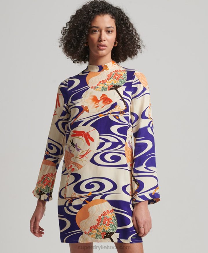 Superdry Printed Long Sleeve Mini Dress Multi Women