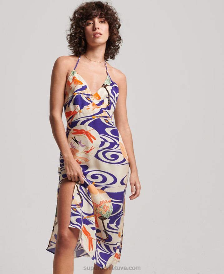 Superdry Printed Midi Slip Dress Blue Women