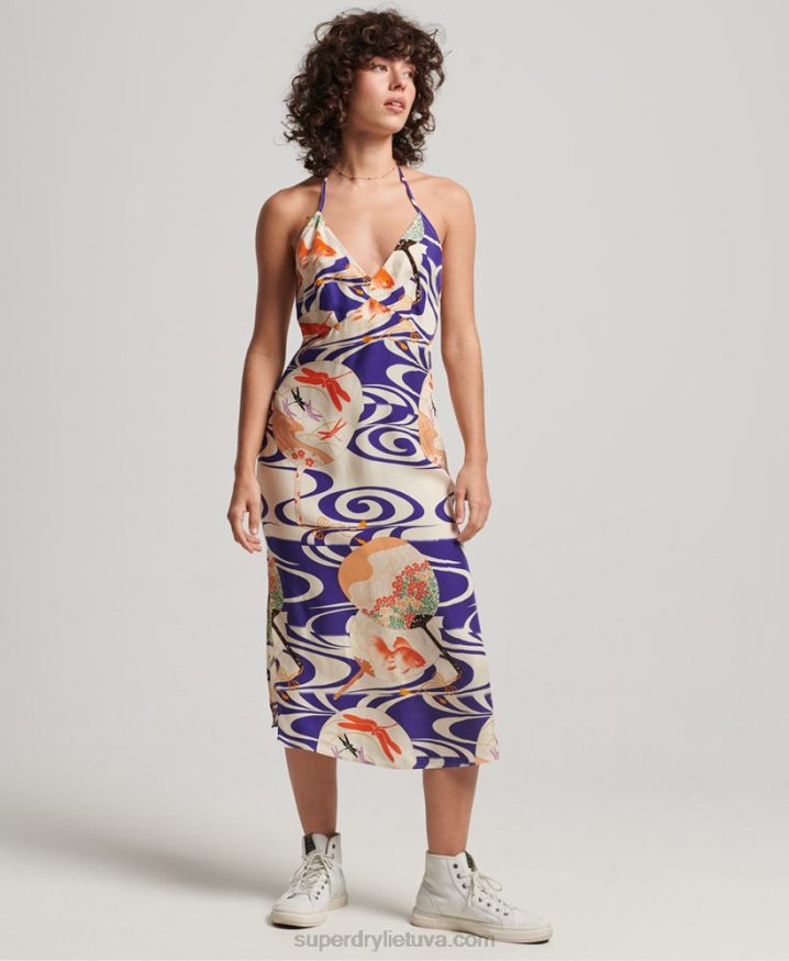 Superdry Printed Midi Slip Dress Blue Women