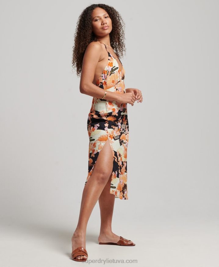 Superdry Printed Midi Slip Dress Gold Women