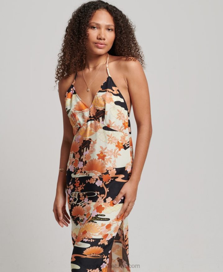 Superdry Printed Midi Slip Dress Gold Women