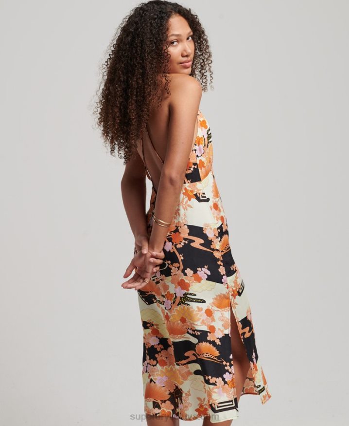 Superdry Printed Midi Slip Dress Gold Women