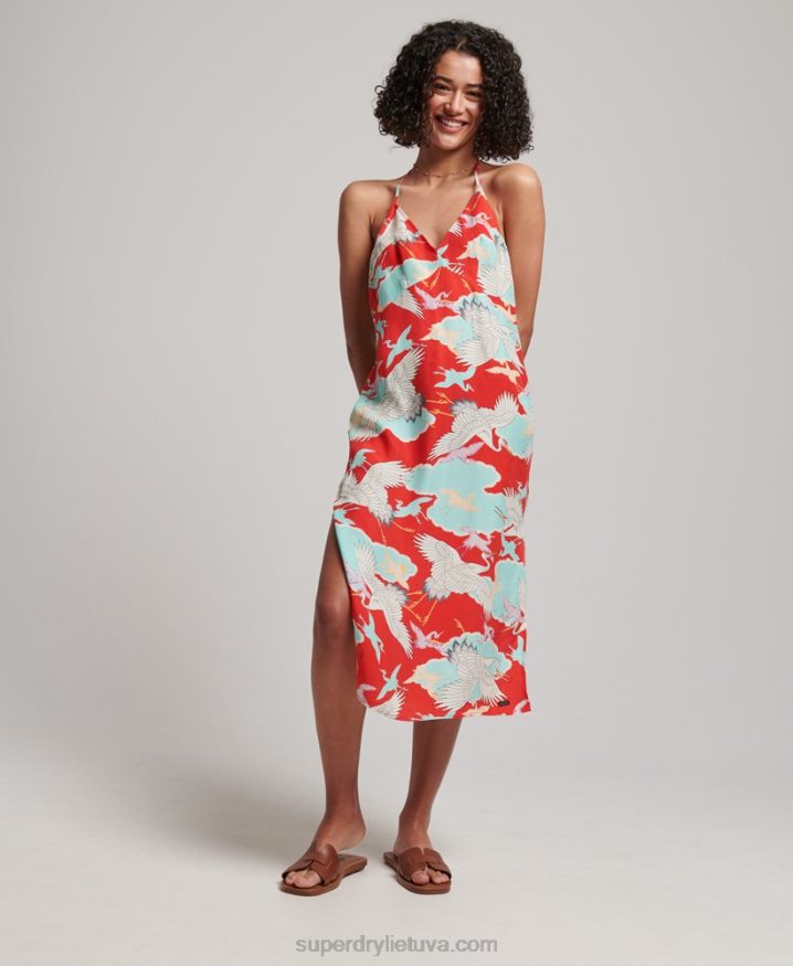 Superdry Printed Midi Slip Dress Red Women