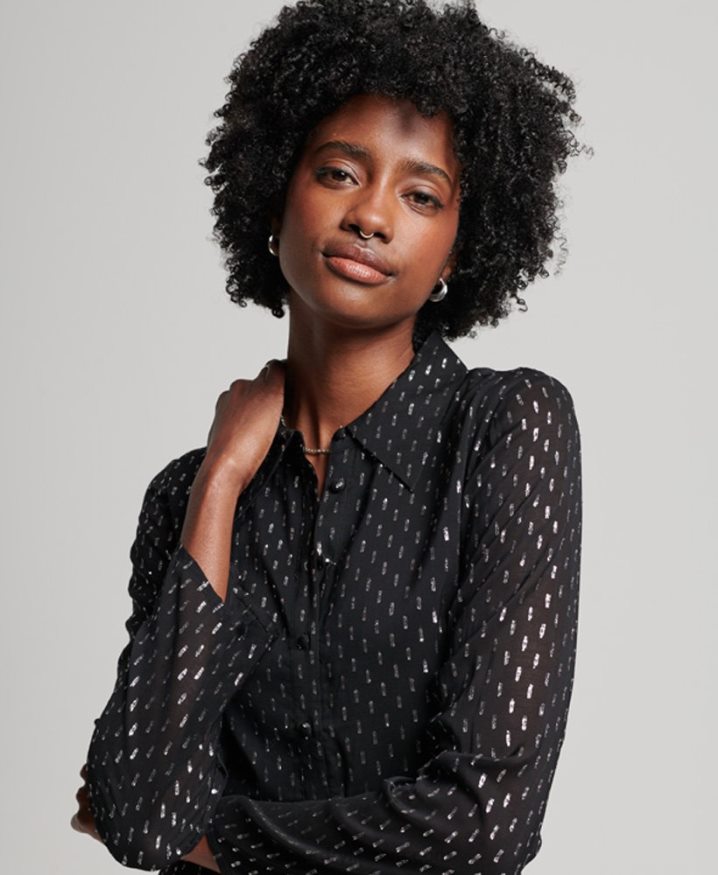 Superdry Printed Mini Shirt Dress Black Women