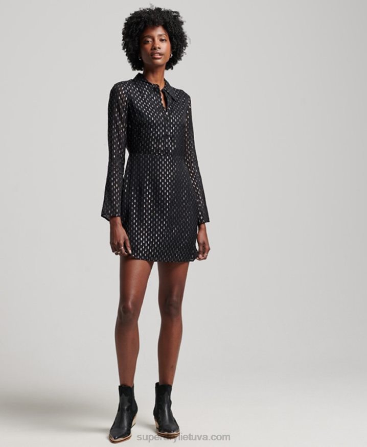 Superdry Printed Mini Shirt Dress Black Women