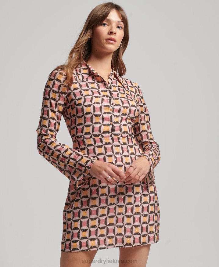 Superdry Printed Mini Shirt Dress Pink Women