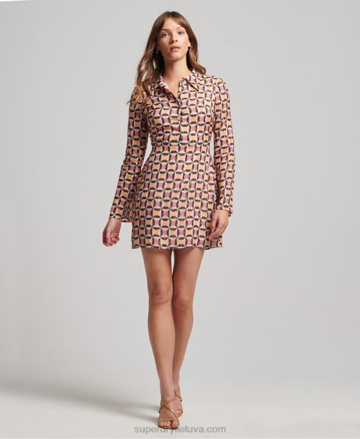 Superdry Printed Mini Shirt Dress Pink Women