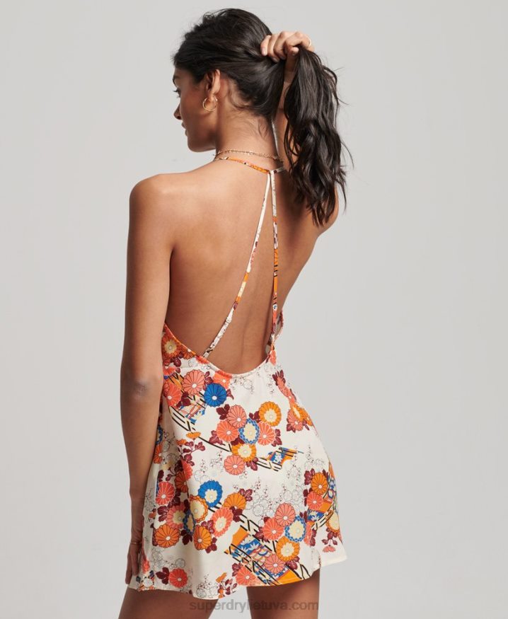 Superdry Printed Mini Slip Dress Cream Women