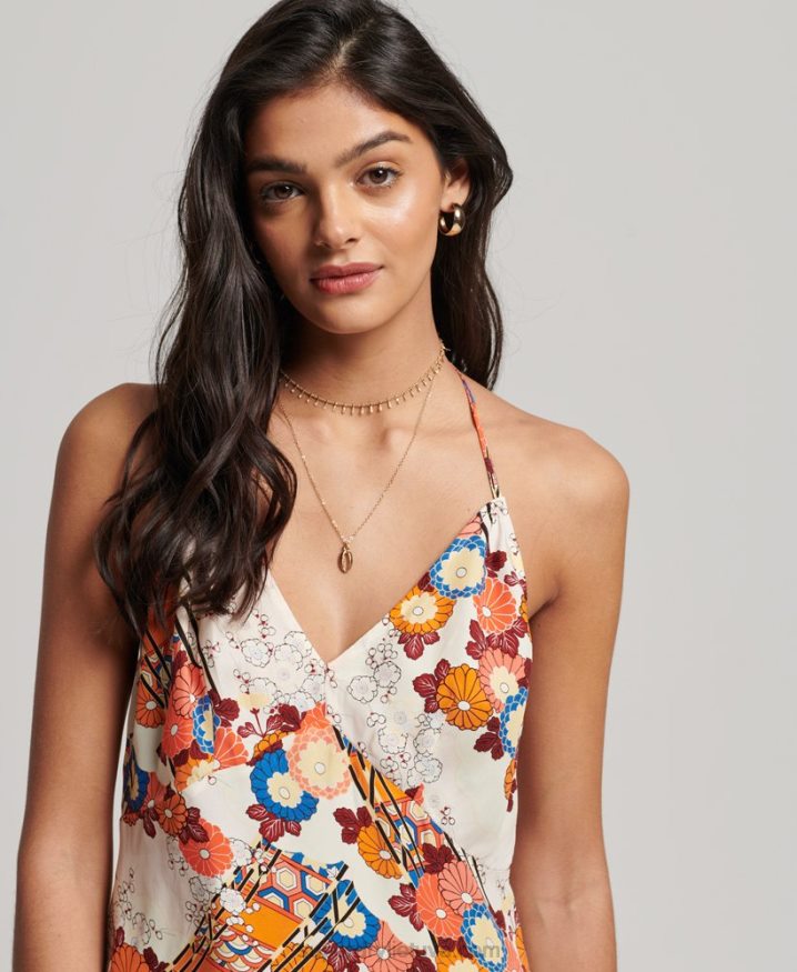 Superdry Printed Mini Slip Dress Cream Women