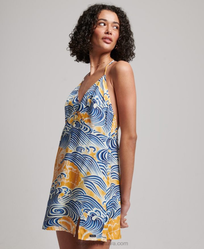 Superdry Printed Mini Slip Dress Gold Women