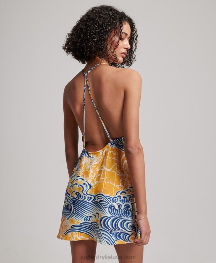 Superdry Printed Mini Slip Dress Gold Women