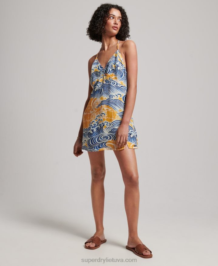 Superdry Printed Mini Slip Dress Gold Women