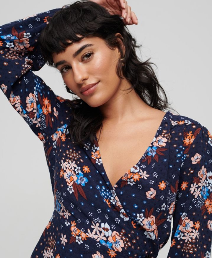 Superdry Printed Mini Wrap Dress Navy Women