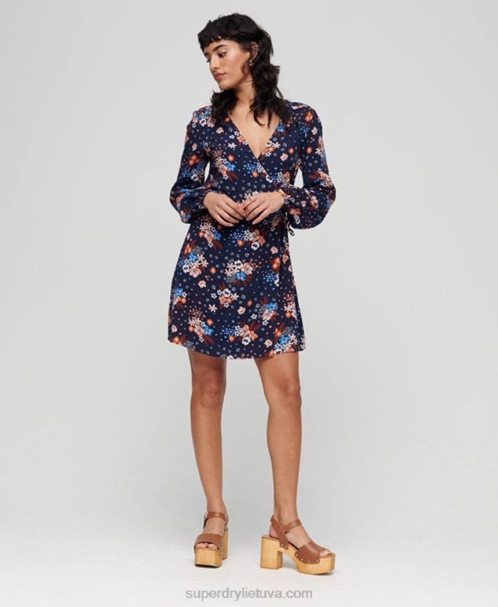 Superdry Printed Mini Wrap Dress Navy Women