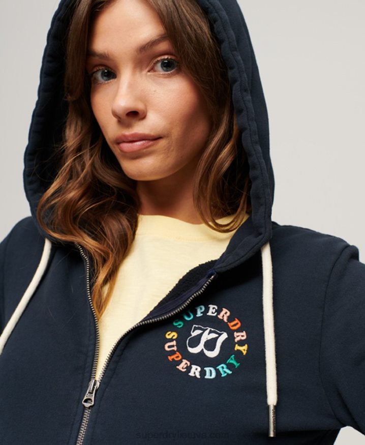 Superdry Rainbow Zip Hoodie Navy Women