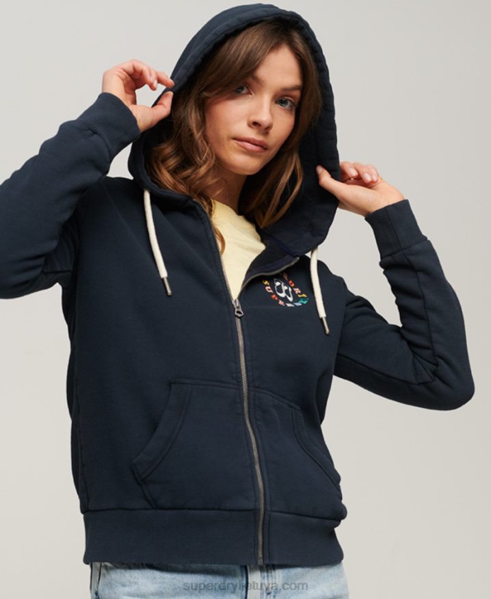 Superdry Rainbow Zip Hoodie Navy Women