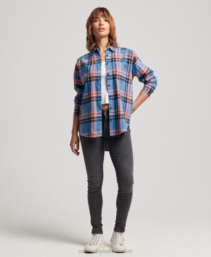 Superdry Relaxed Check Shirt Navy Women