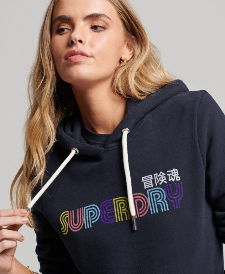 Superdry Retro Rainbow Hoodie Navy Women