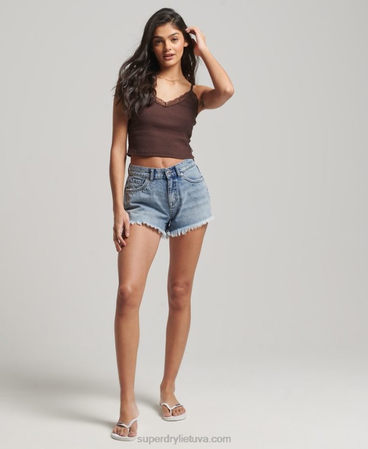 Superdry Rib Lace Trim Cami Top Brown Women