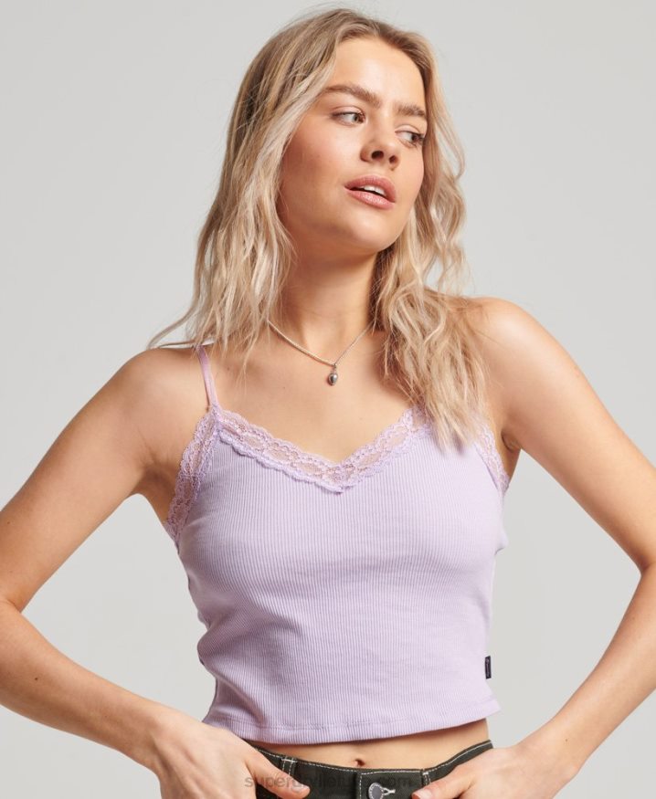 Superdry Rib Lace Trim Cami Top Purple Women