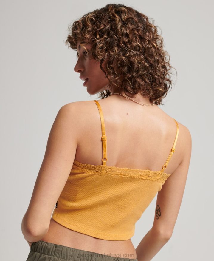 Superdry Rib Lace Trim Cami Top Yellow Women