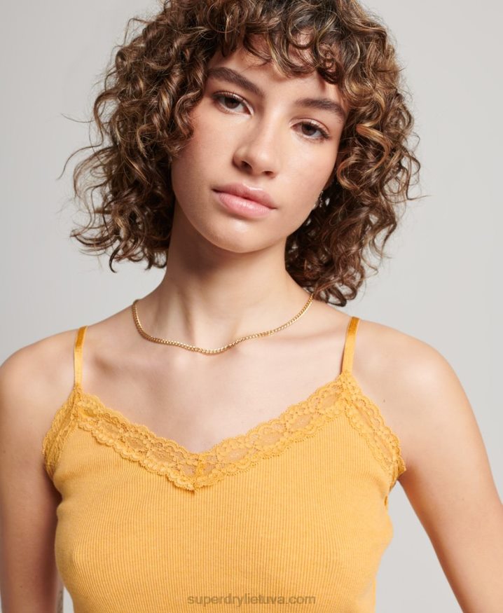 Superdry Rib Lace Trim Cami Top Yellow Women