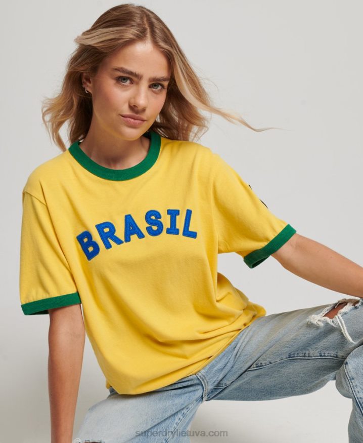 Superdry Ringspun Football Brazil Matchday T-Shirt Yellow Women