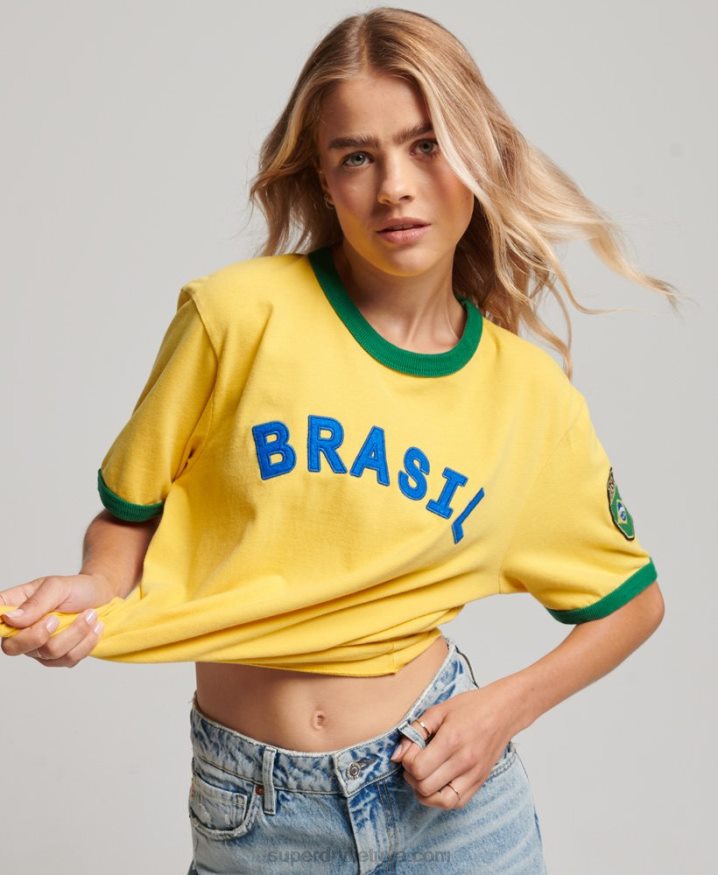 Superdry Ringspun Football Brazil Matchday T-Shirt Yellow Women