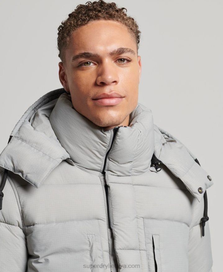 Superdry Ripstop Longline Puffer Jacket Light Grey Men