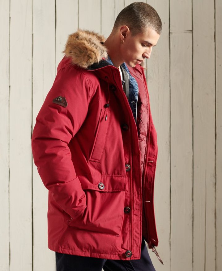 Superdry Rookie Down Parka Coat Red Men