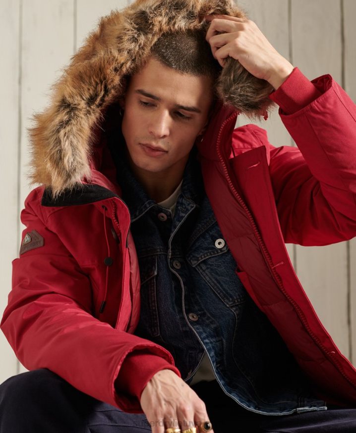 Superdry Rookie Down Parka Coat Red Men