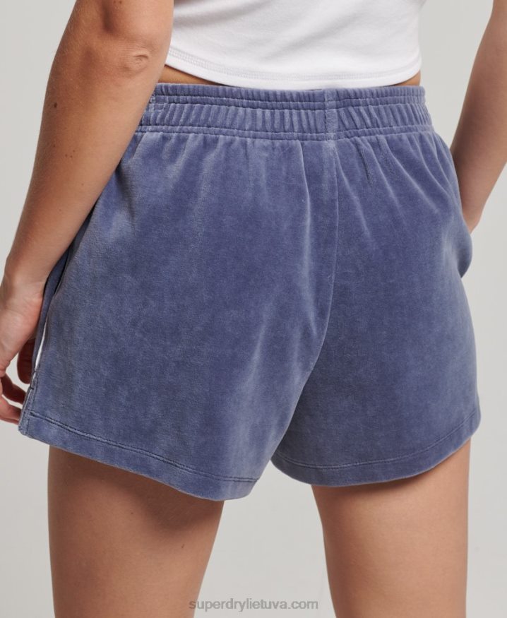 Superdry S Logo Velour Shorts Blue Women