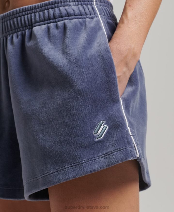 Superdry S Logo Velour Shorts Blue Women