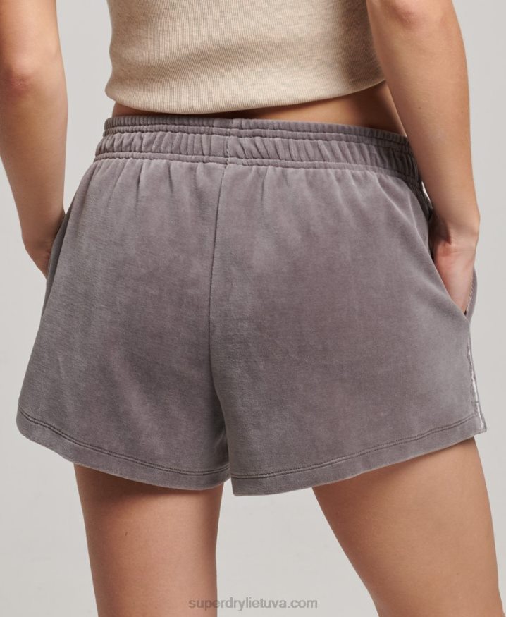 Superdry S Logo Velour Shorts Grey Women