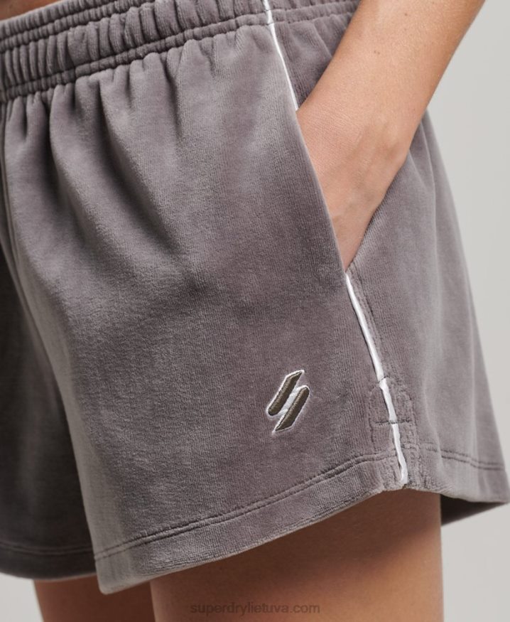 Superdry S Logo Velour Shorts Grey Women