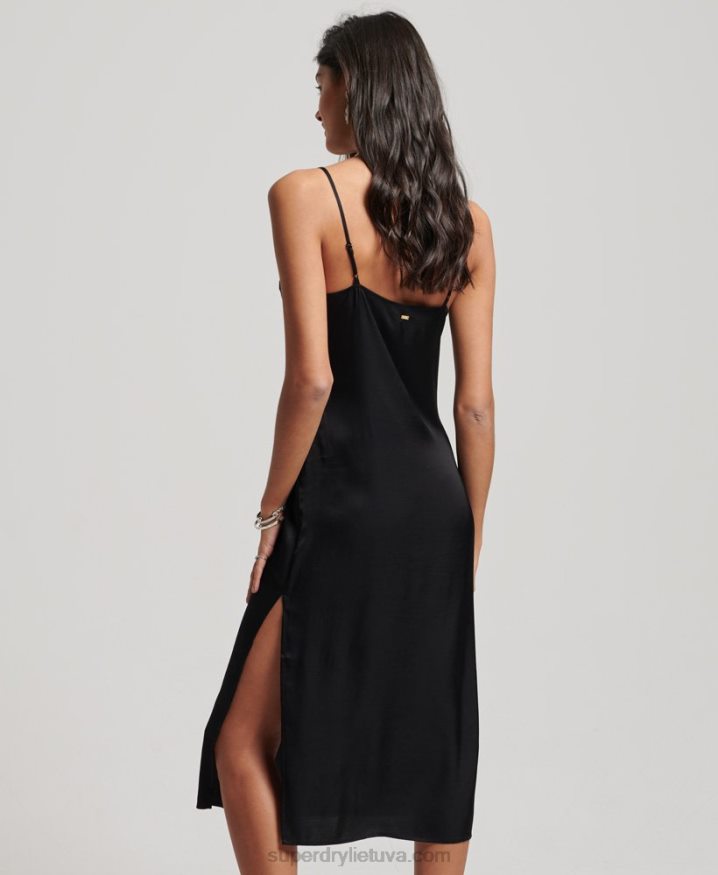 Superdry Satin Cami Midi Dress Black Women