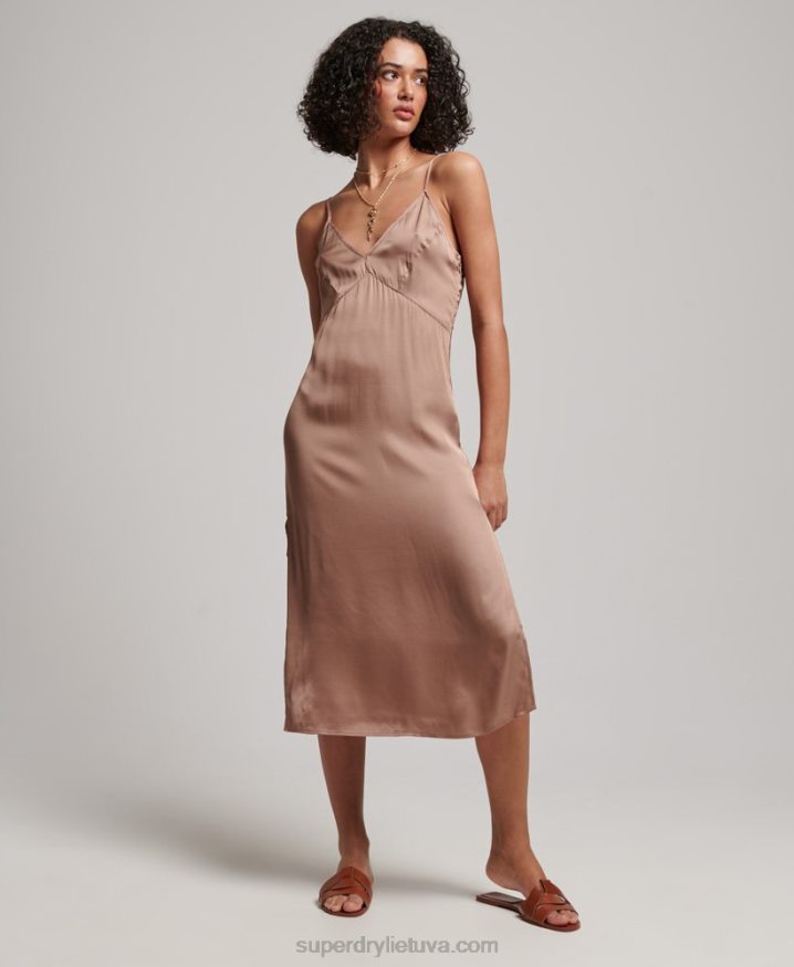 Superdry Satin Cami Midi Dress Brown Women