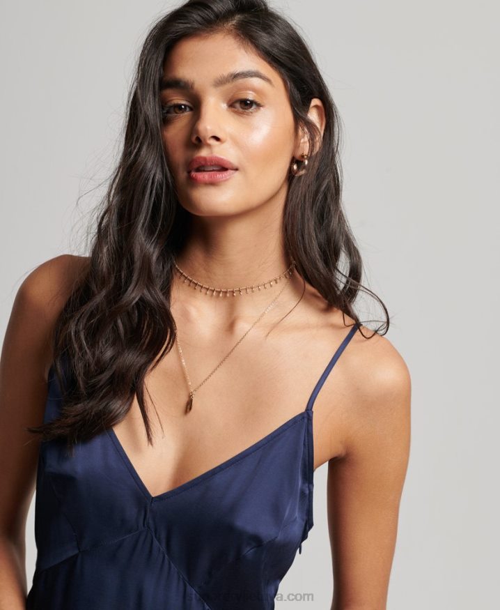 Superdry Satin Cami Midi Dress Navy Women