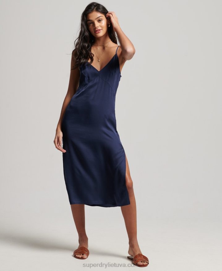 Superdry Satin Cami Midi Dress Navy Women