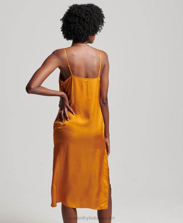 Superdry Satin Cami Midi Dress Orange Women