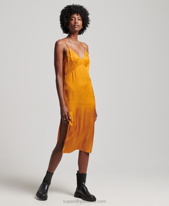 Superdry Satin Cami Midi Dress Orange Women