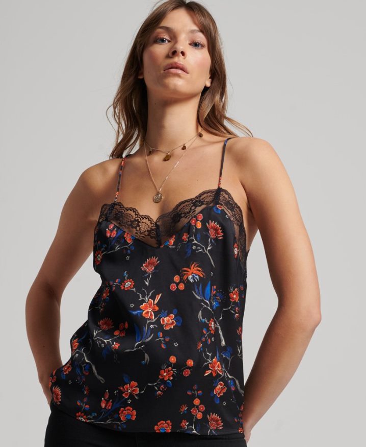 Superdry Satin Cami Top Black Women